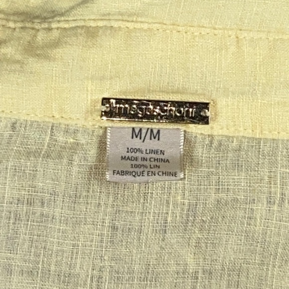 Magaschoni 100% Linen Button Down Tunic Top Yellow Roll-Tab Sleeves Women’s M - Picture 7 of 8